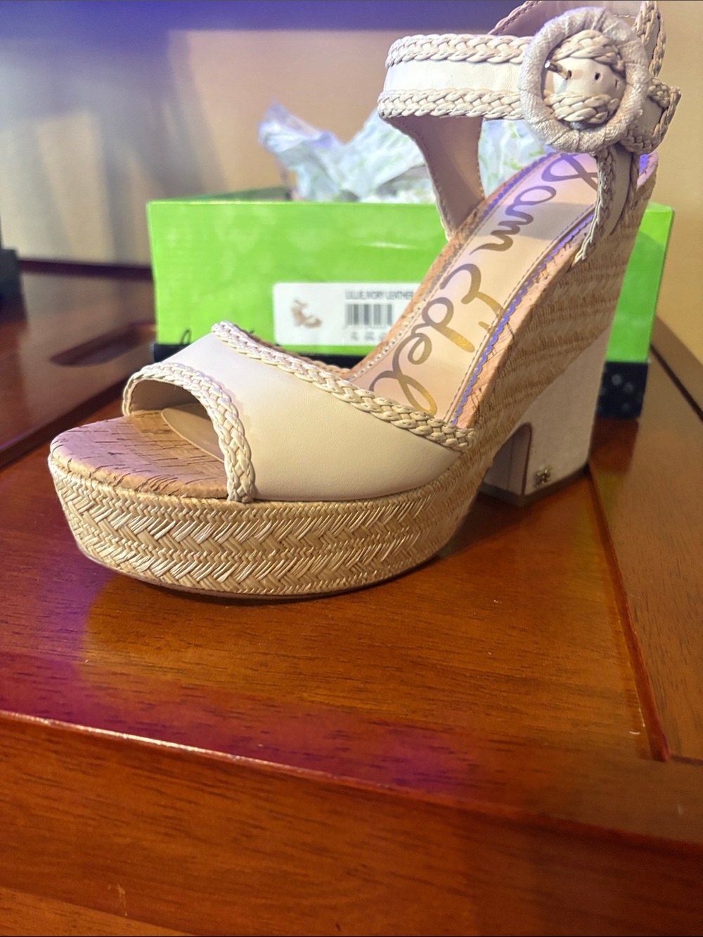 Sam Edelman Beige Woven Rope Platform Wedge Sandals